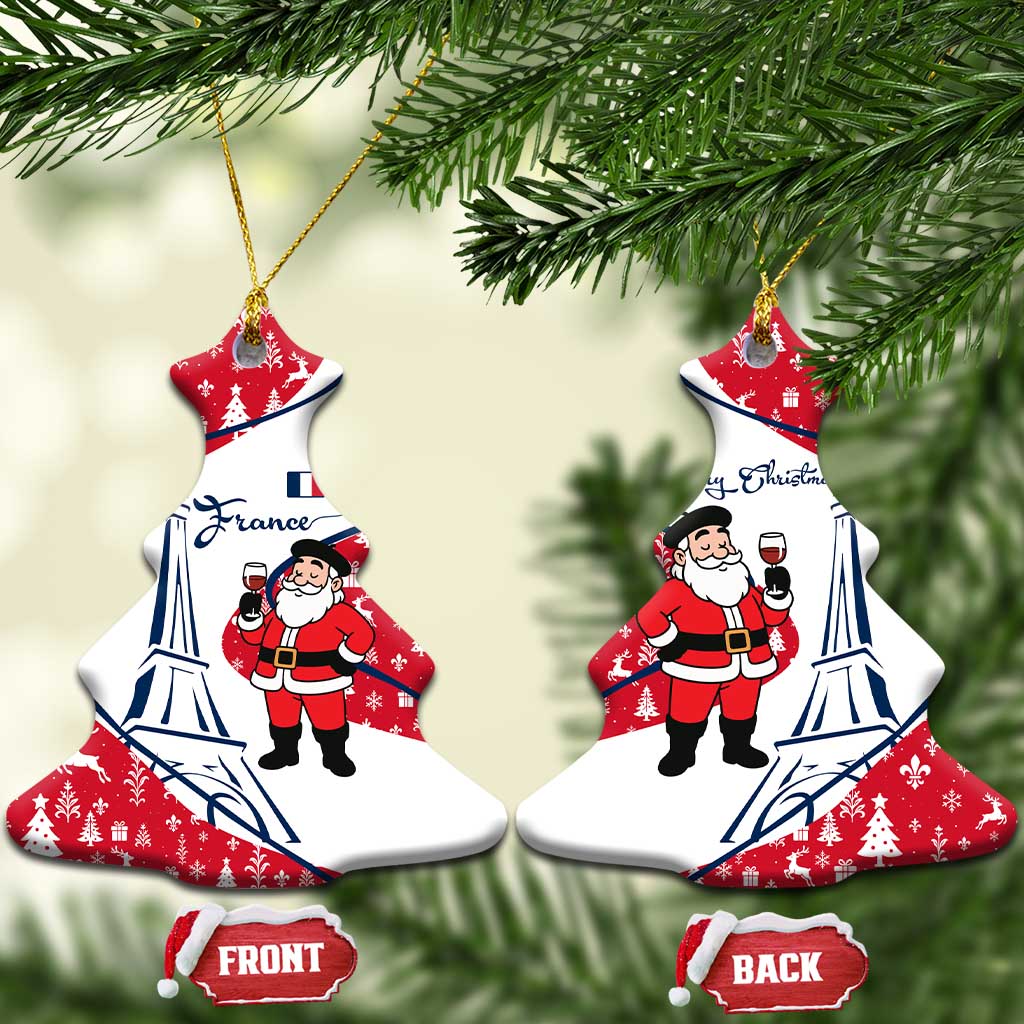 France Christmas Ceramic Ornament with Santa Wine Glass Eiffel Tower and Holiday Icons Design TS04