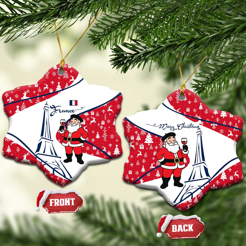 France Christmas Ceramic Ornament with Santa Wine Glass Eiffel Tower and Holiday Icons Design TS04