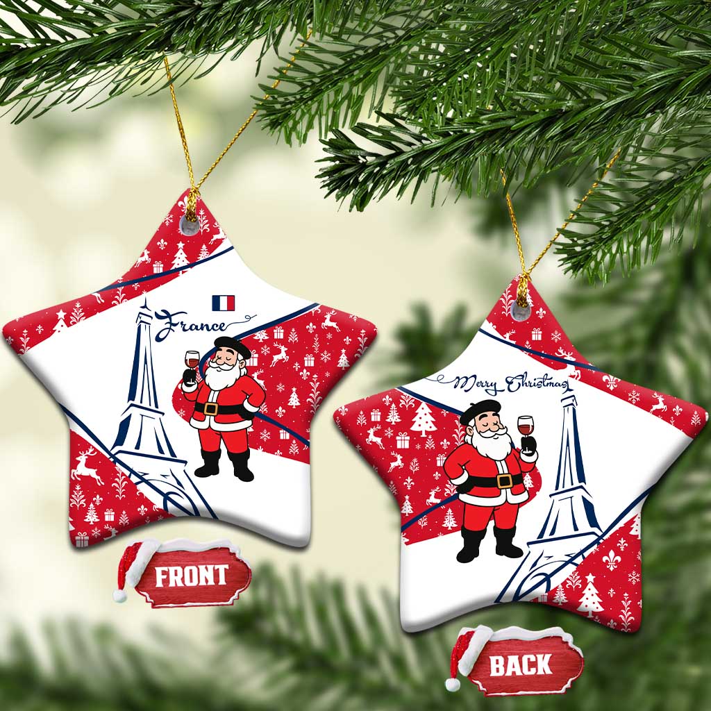France Christmas Ceramic Ornament with Santa Wine Glass Eiffel Tower and Holiday Icons Design TS04