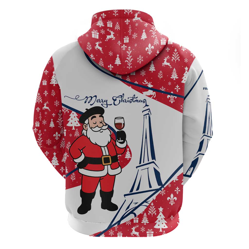 France Christmas Hoodie with Santa Wine Glass Eiffel Tower and Holiday Icons Design TS04