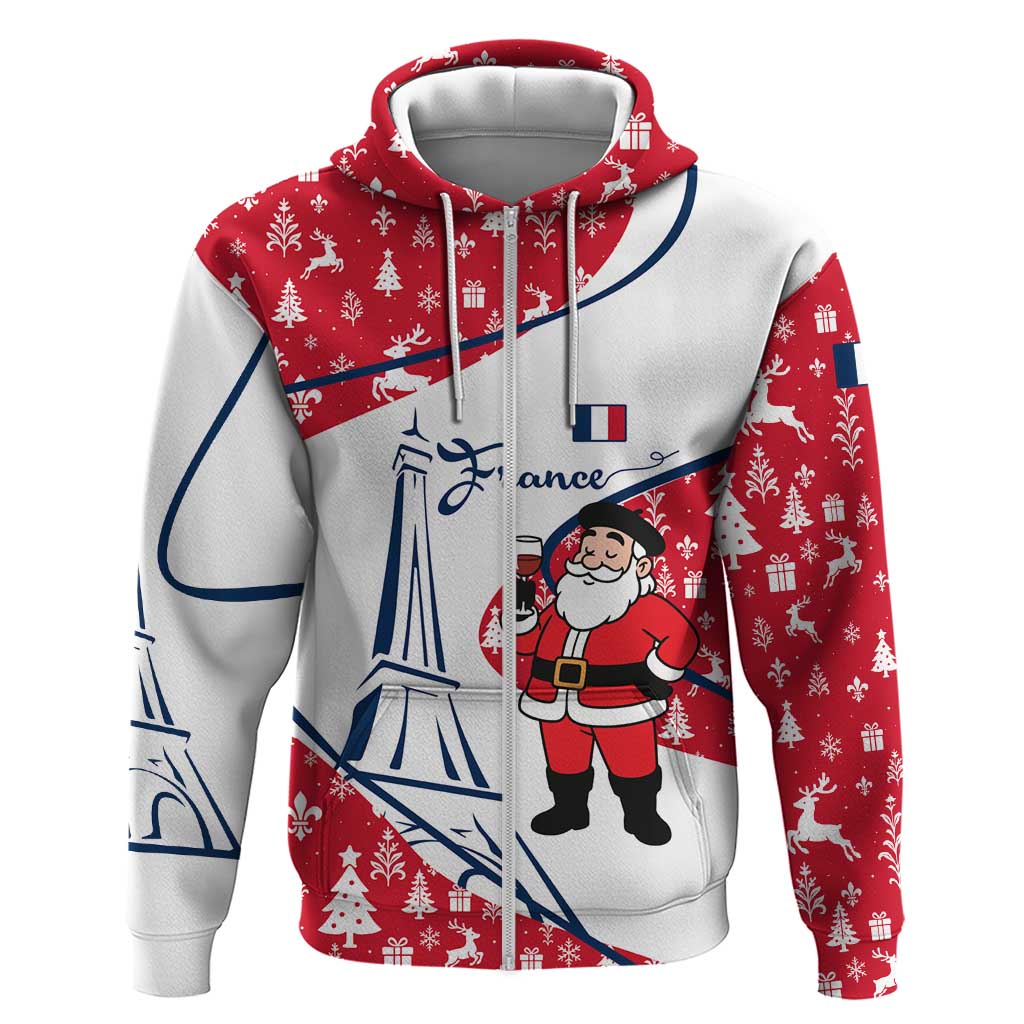 France Christmas Hoodie with Santa Wine Glass Eiffel Tower and Holiday Icons Design TS04