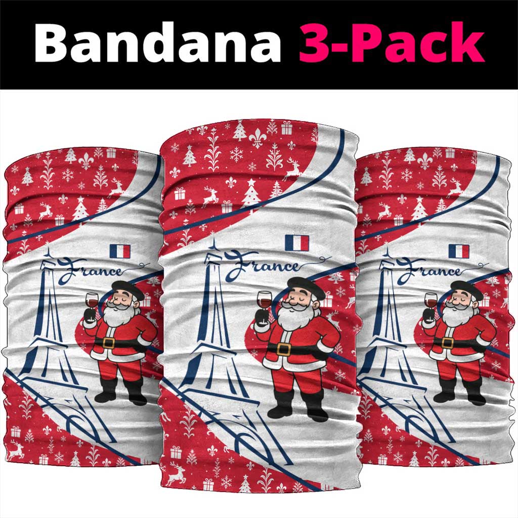 France Christmas Neck Gaiter with Santa Wine Glass Eiffel Tower and Holiday Icons Design TS04