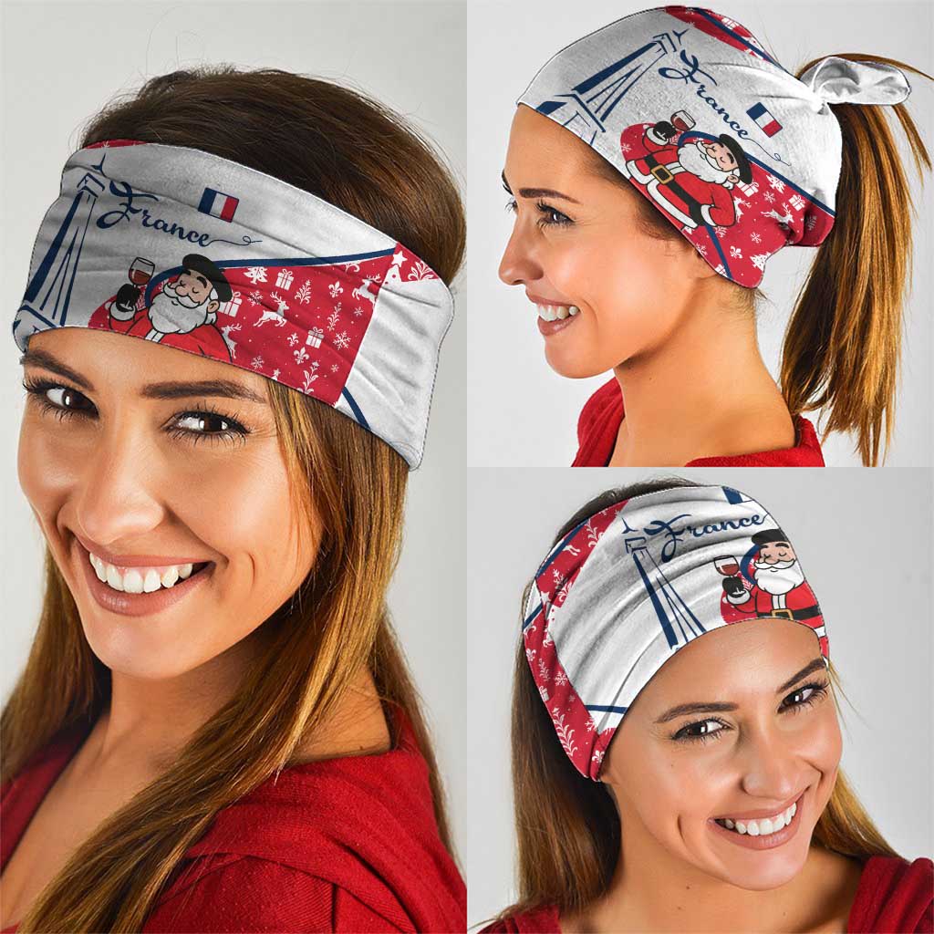 France Christmas Neck Gaiter with Santa Wine Glass Eiffel Tower and Holiday Icons Design TS04