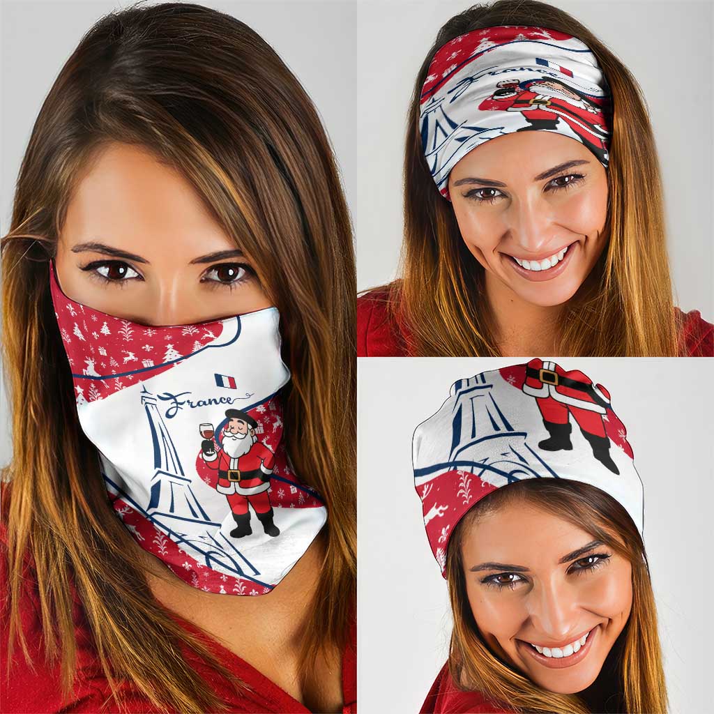 France Christmas Neck Gaiter with Santa Wine Glass Eiffel Tower and Holiday Icons Design TS04