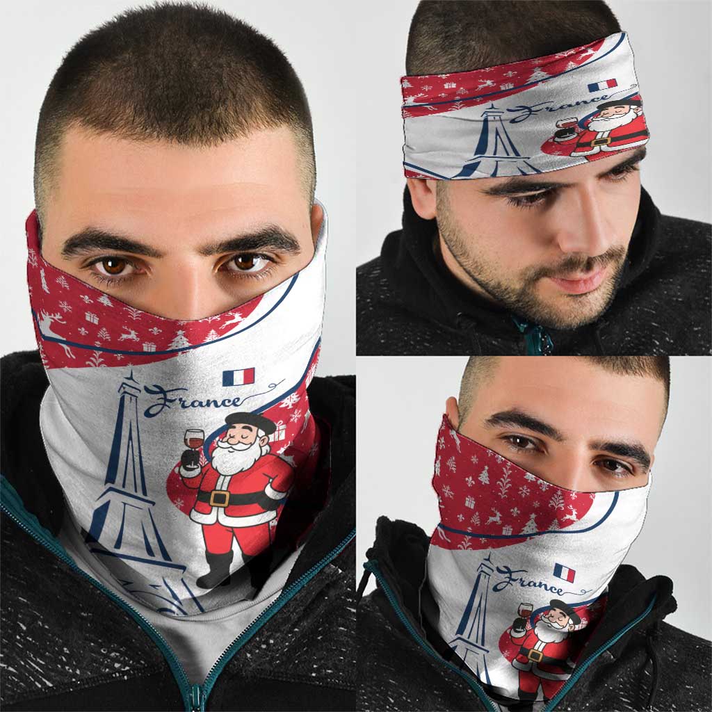France Christmas Neck Gaiter with Santa Wine Glass Eiffel Tower and Holiday Icons Design TS04