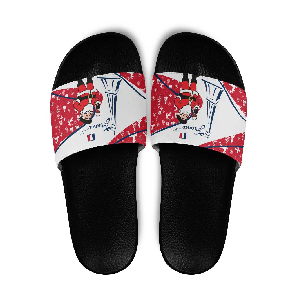 France Christmas Slide Sandals with Santa Wine Glass Eiffel Tower and Holiday Icons Design TS04