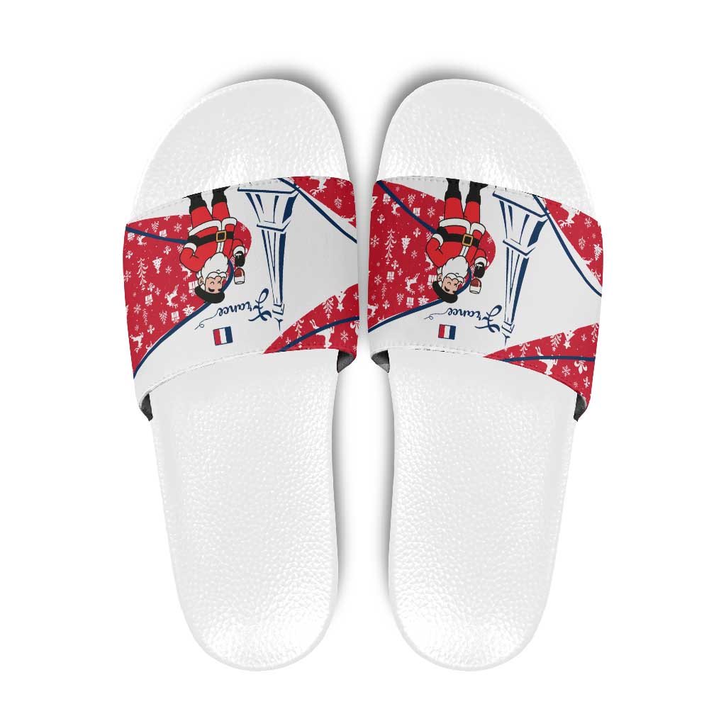 France Christmas Slide Sandals with Santa Wine Glass Eiffel Tower and Holiday Icons Design TS04