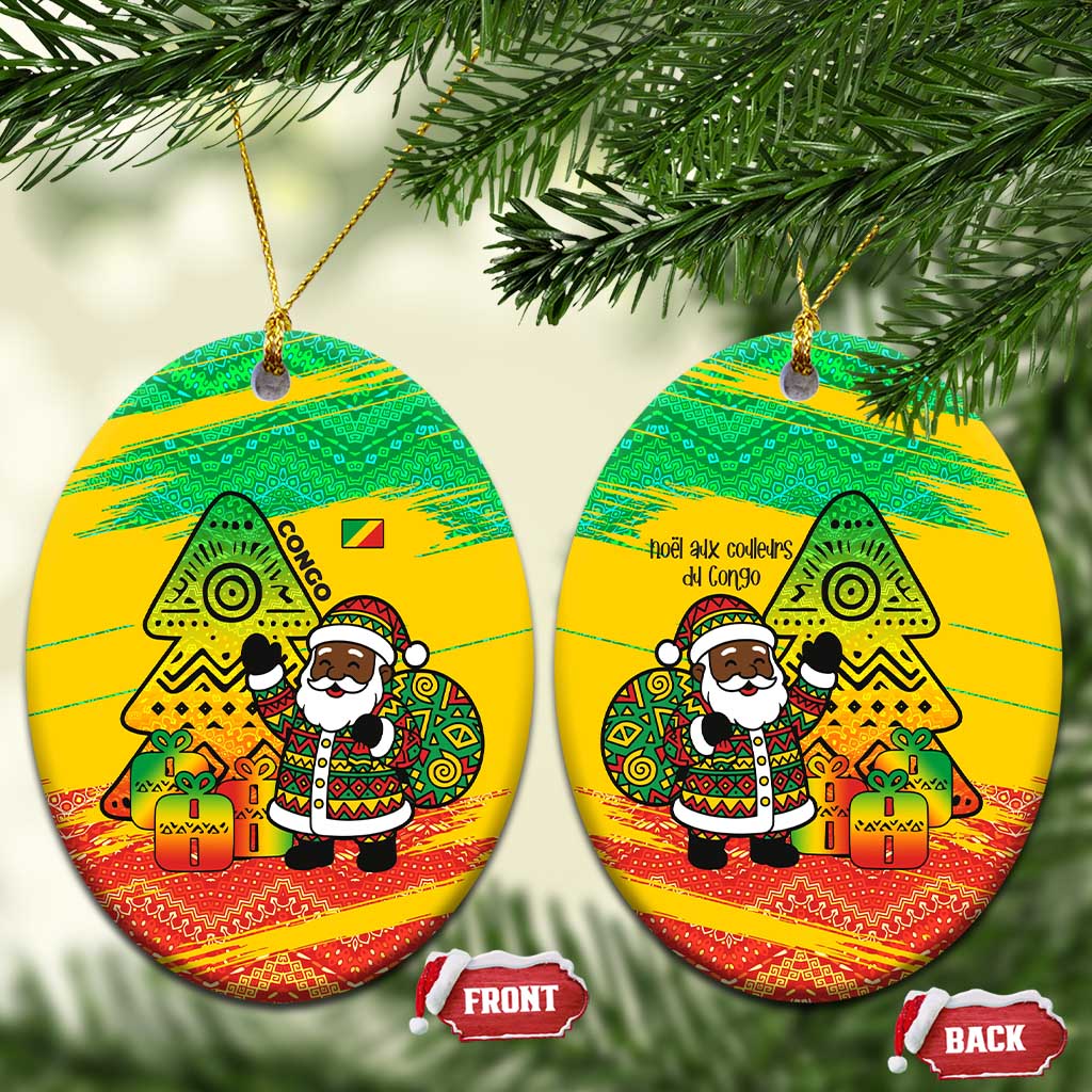 Congo Christmas Ceramic Ornament with African Santa Tribal Tree and Colorful Gift Design TS04