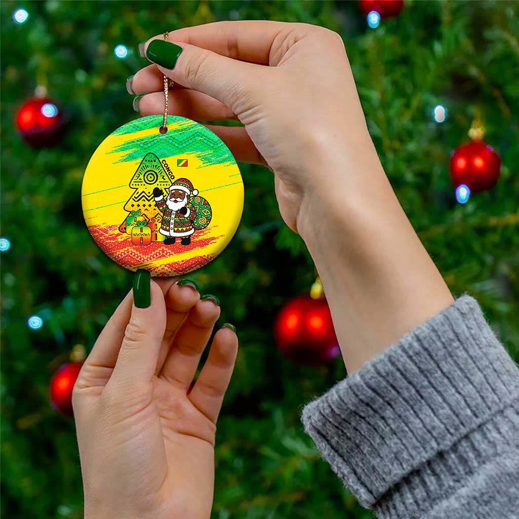 Congo Christmas Ceramic Ornament with African Santa Tribal Tree and Colorful Gift Design TS04