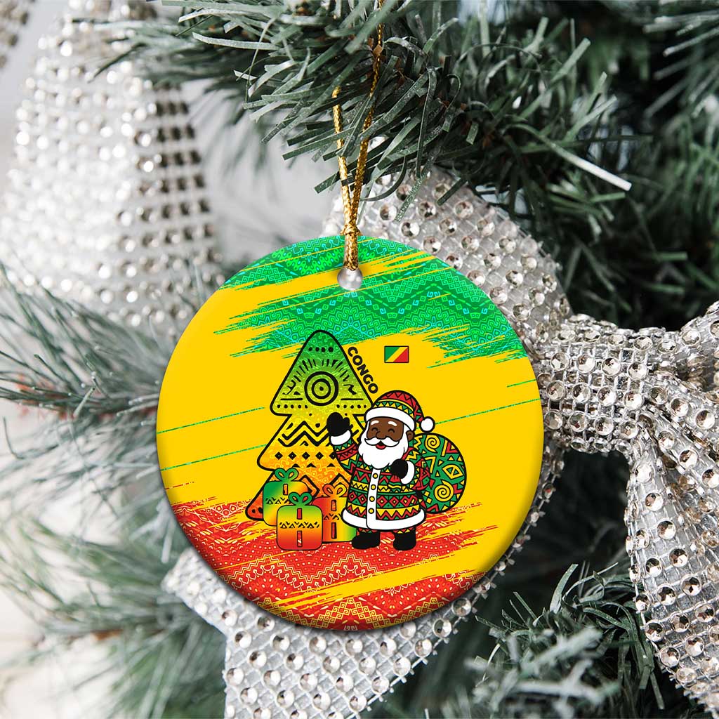 Congo Christmas Ceramic Ornament with African Santa Tribal Tree and Colorful Gift Design TS04