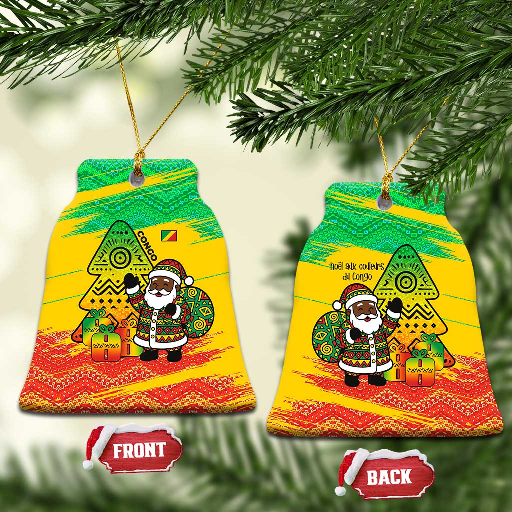 Congo Christmas Ceramic Ornament with African Santa Tribal Tree and Colorful Gift Design TS04