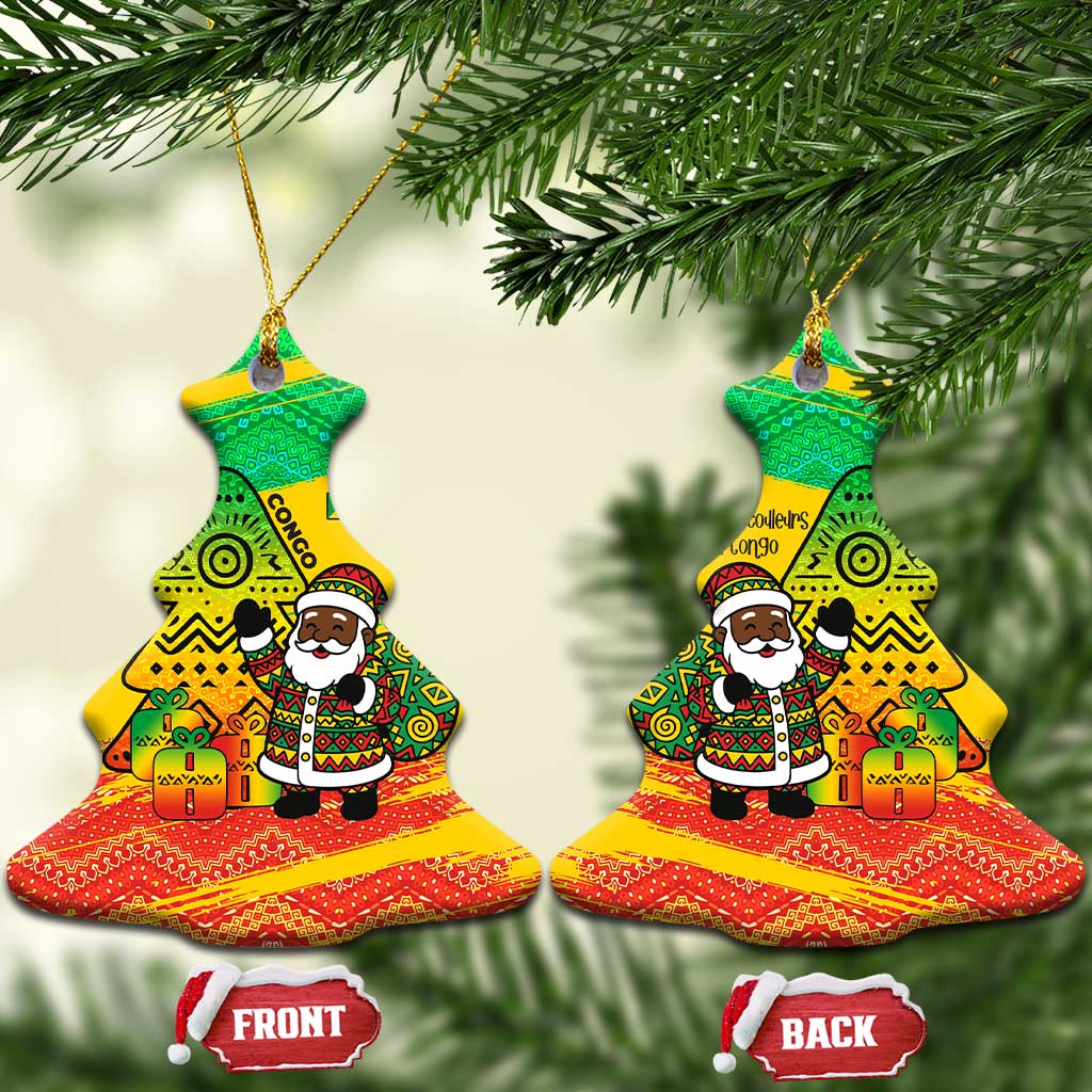 Congo Christmas Ceramic Ornament with African Santa Tribal Tree and Colorful Gift Design TS04