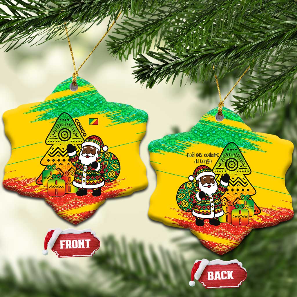 Congo Christmas Ceramic Ornament with African Santa Tribal Tree and Colorful Gift Design TS04