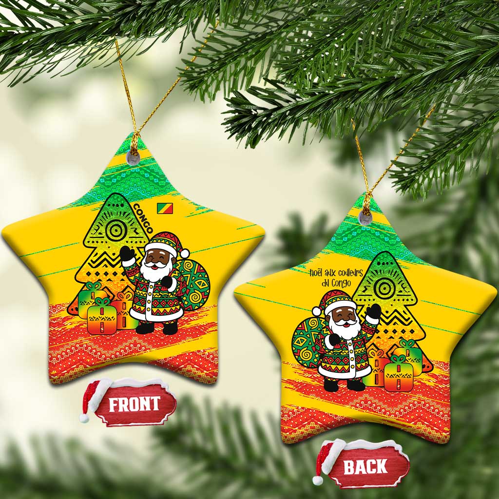 Congo Christmas Ceramic Ornament with African Santa Tribal Tree and Colorful Gift Design TS04