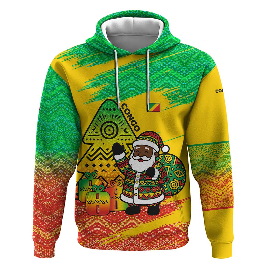 Congo Christmas Hoodie with African Santa Tribal Tree and Colorful Gift Design TS04