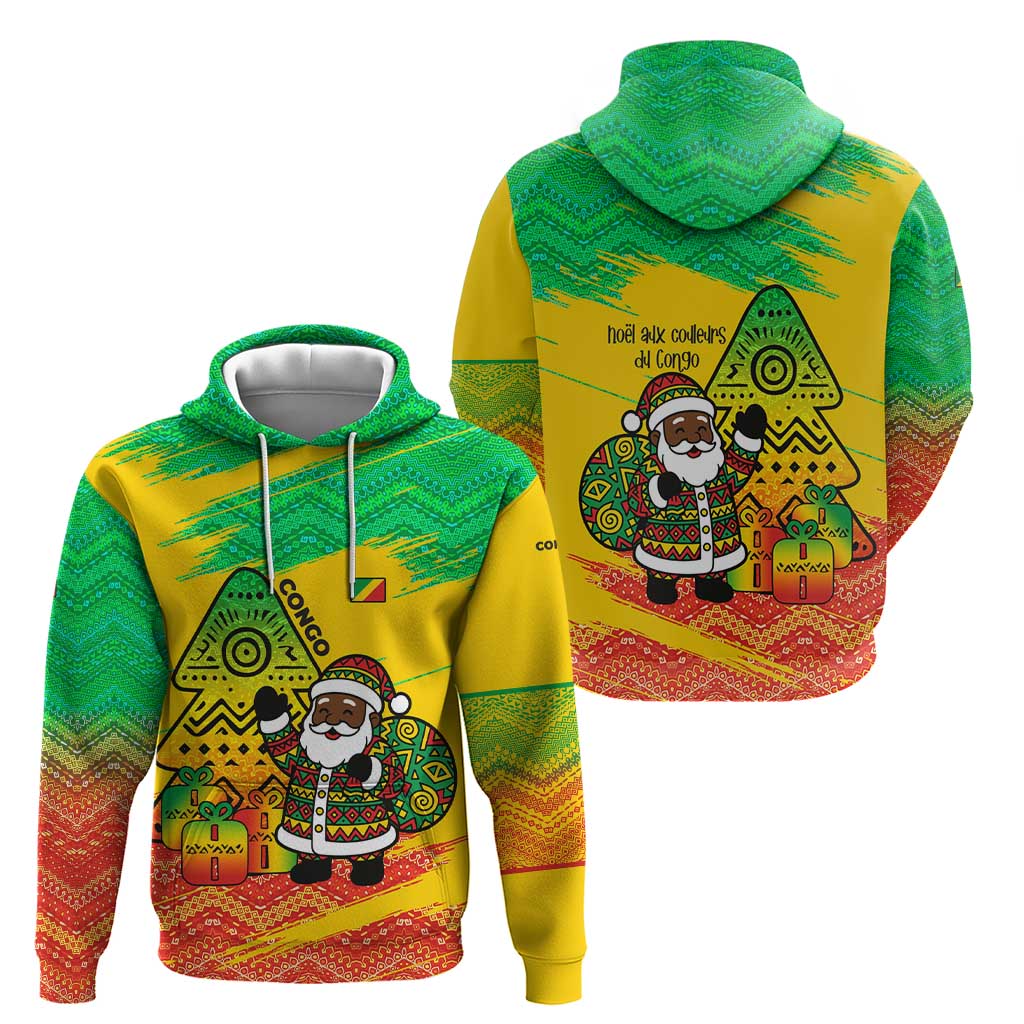Congo Christmas Hoodie with African Santa Tribal Tree and Colorful Gift Design TS04