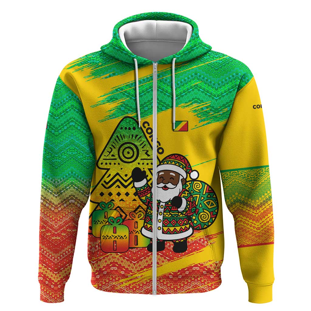 Congo Christmas Hoodie with African Santa Tribal Tree and Colorful Gift Design TS04
