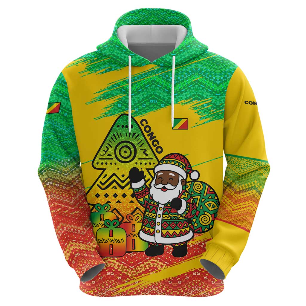 Congo Christmas Hoodie with African Santa Tribal Tree and Colorful Gift Design TS04