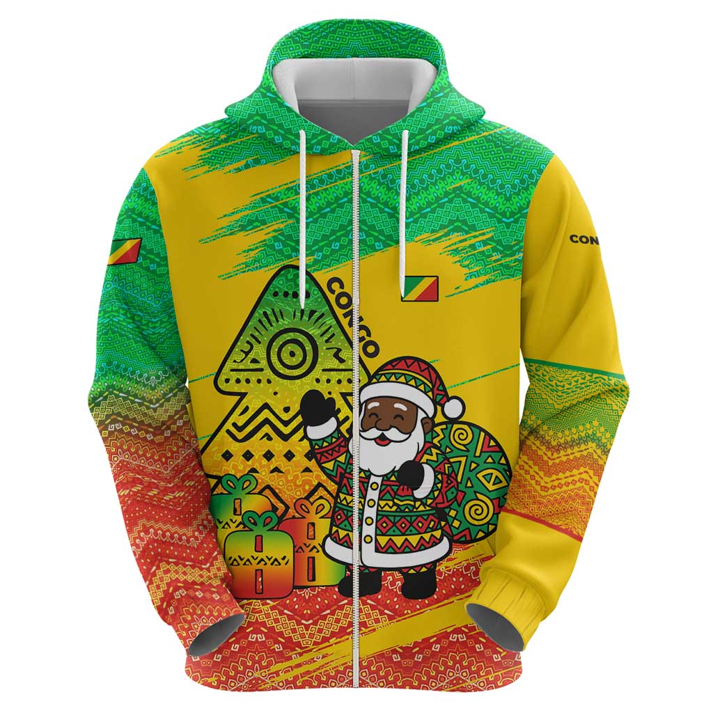 Congo Christmas Hoodie with African Santa Tribal Tree and Colorful Gift Design TS04