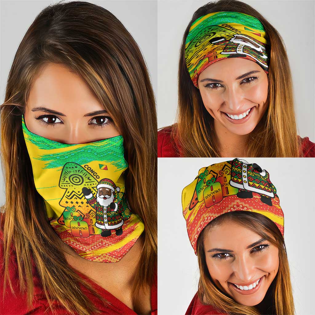 Congo Christmas Neck Gaiter with African Santa Tribal Tree and Colorful Gift Design TS04