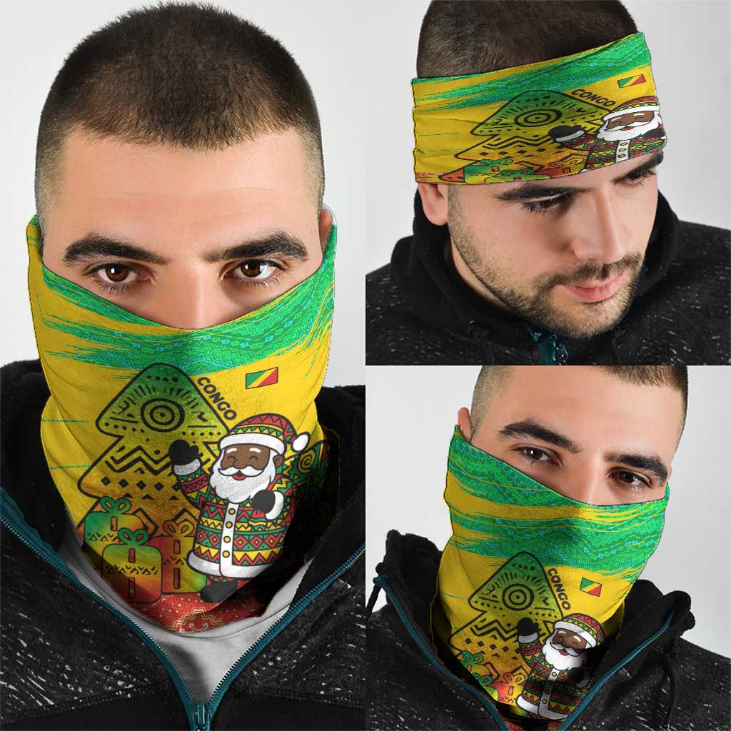 Congo Christmas Neck Gaiter with African Santa Tribal Tree and Colorful Gift Design TS04