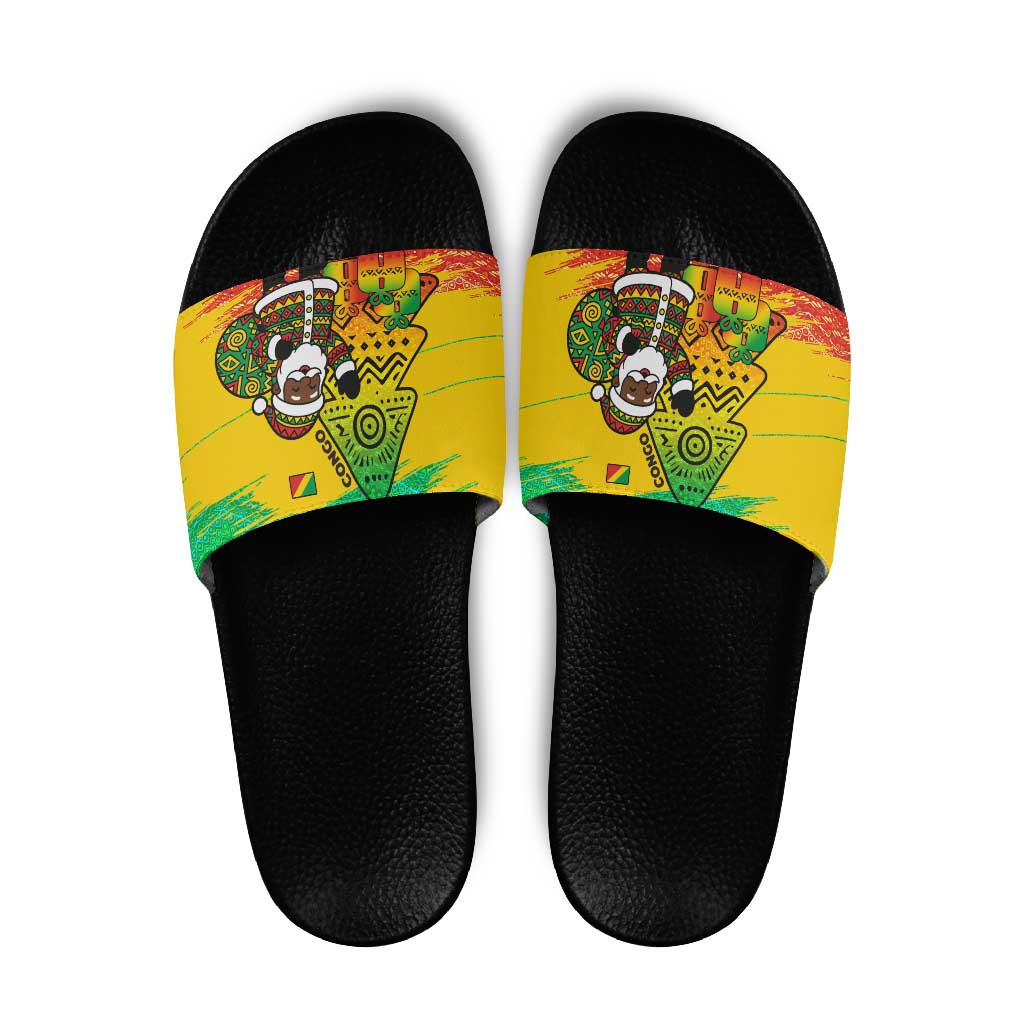 Congo Christmas Slide Sandals with African Santa Tribal Tree and Colorful Gift Design TS04