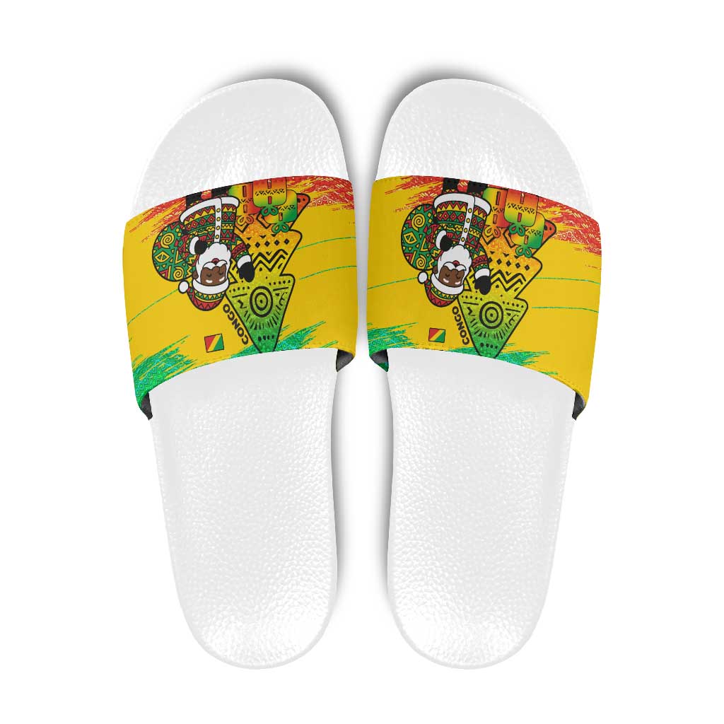 Congo Christmas Slide Sandals with African Santa Tribal Tree and Colorful Gift Design TS04
