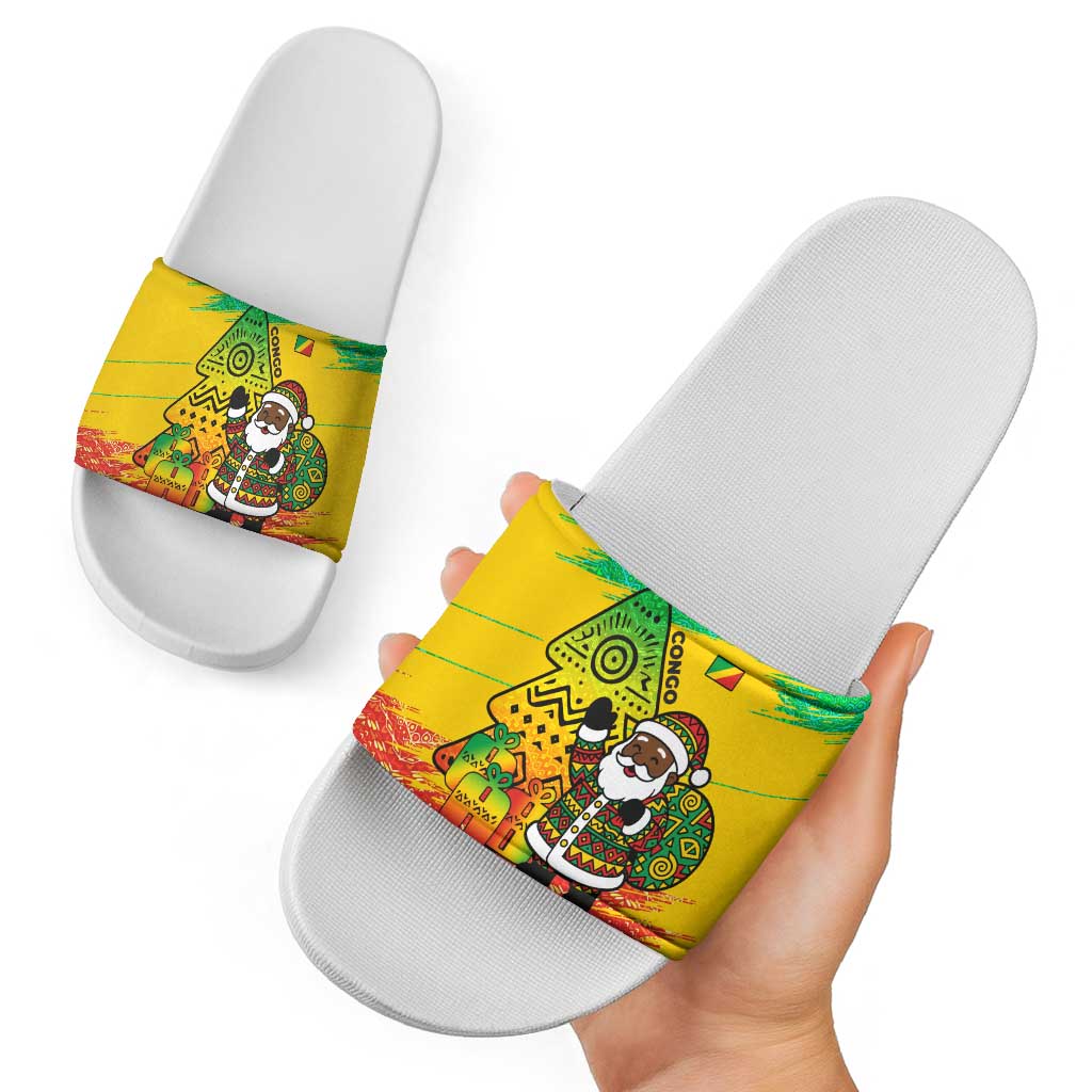 Congo Christmas Slide Sandals with African Santa Tribal Tree and Colorful Gift Design TS04