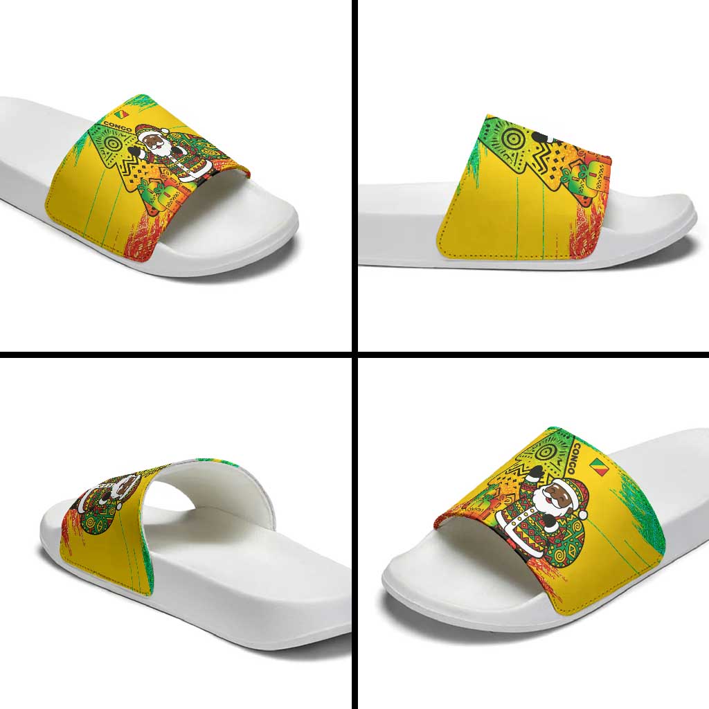 Congo Christmas Slide Sandals with African Santa Tribal Tree and Colorful Gift Design TS04
