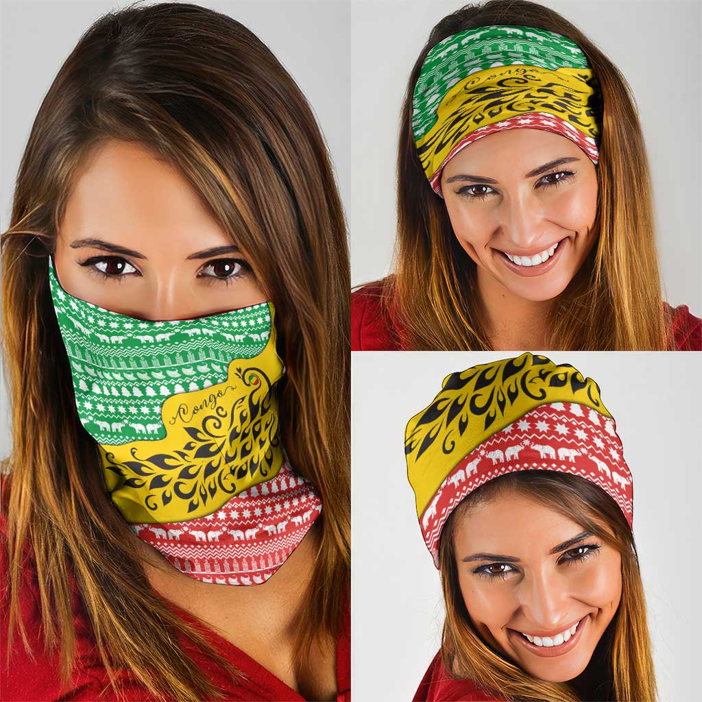 Congo Christmas Neck Gaiter with Tribal Tree Design Coat of Arms and Animal Pattern TS04