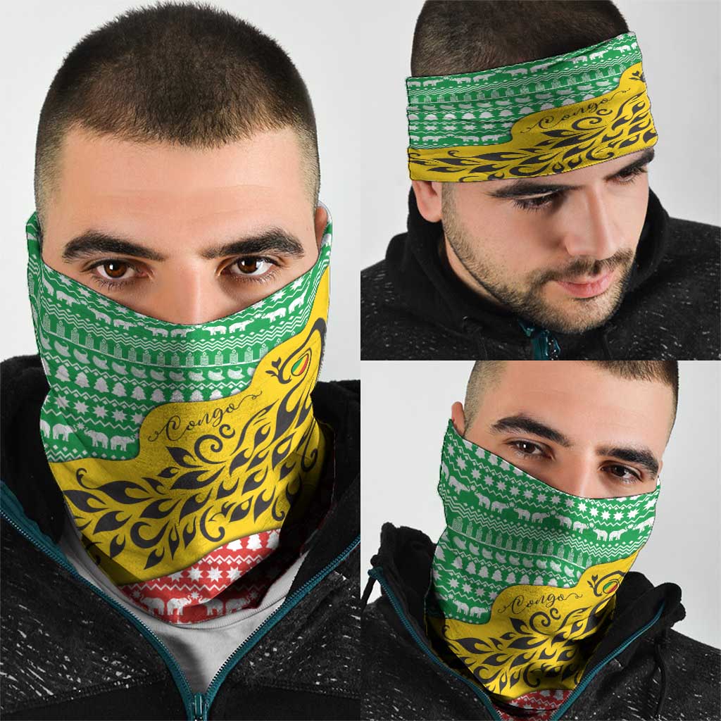 Congo Christmas Neck Gaiter with Tribal Tree Design Coat of Arms and Animal Pattern TS04