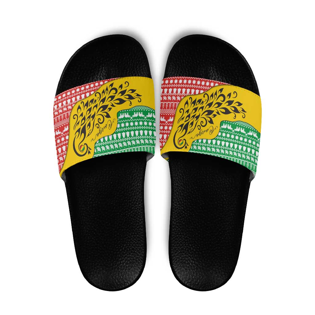 Congo Christmas Slide Sandals with Tribal Tree Design Coat of Arms and Animal Pattern TS04