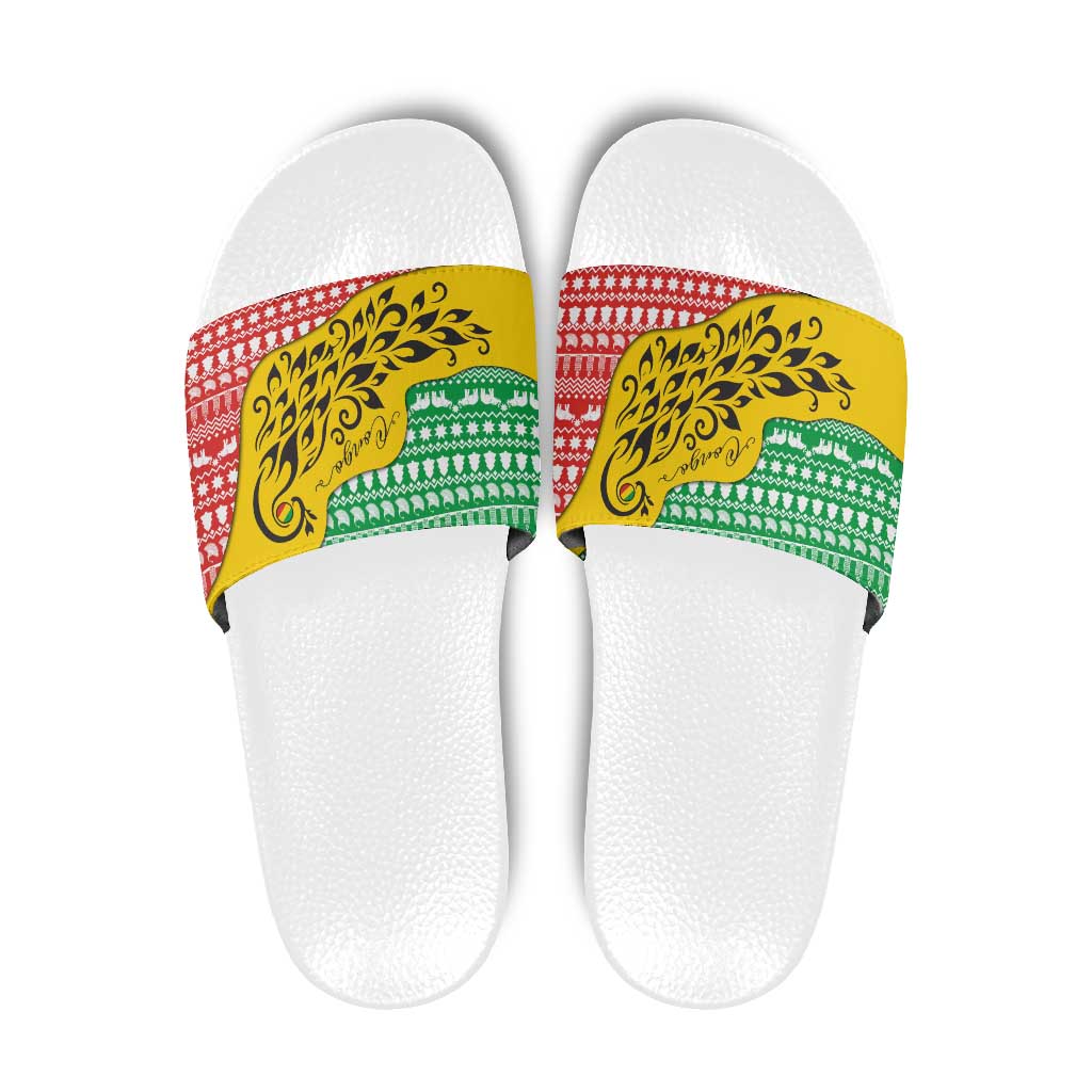 Congo Christmas Slide Sandals with Tribal Tree Design Coat of Arms and Animal Pattern TS04
