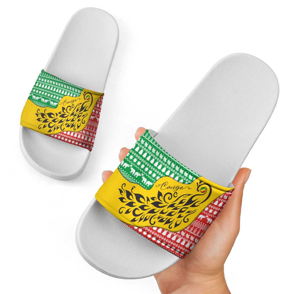 Congo Christmas Slide Sandals with Tribal Tree Design Coat of Arms and Animal Pattern TS04
