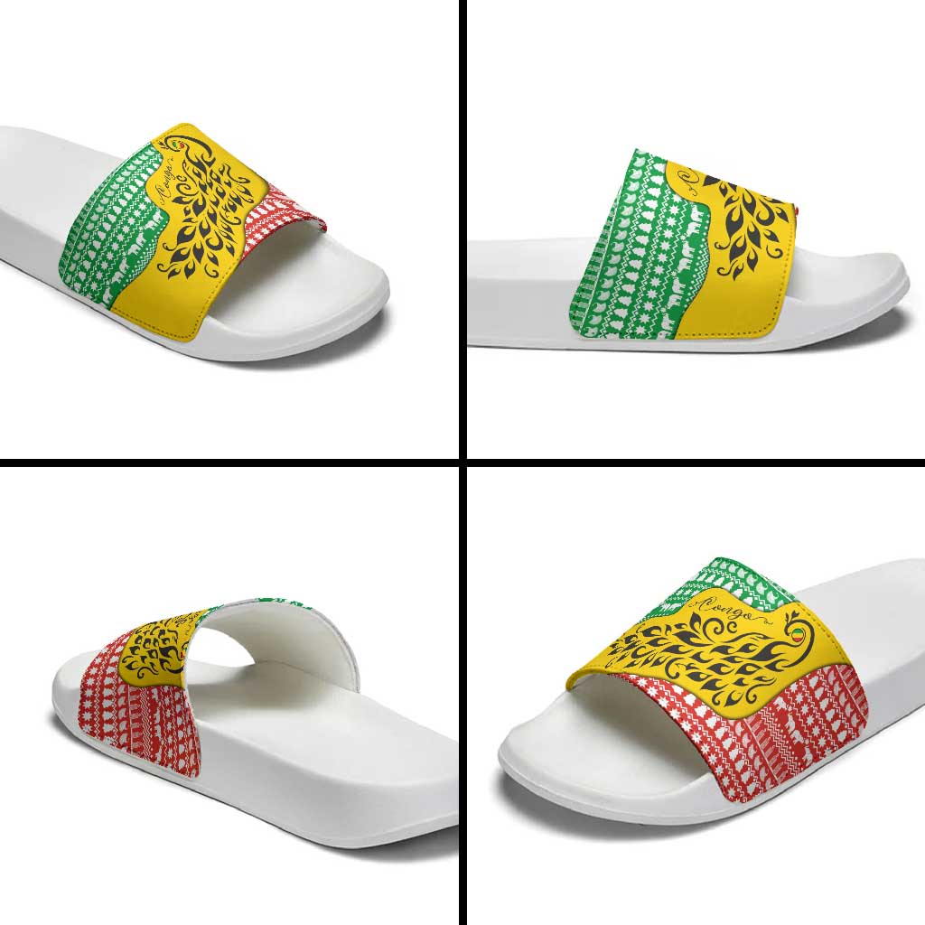 Congo Christmas Slide Sandals with Tribal Tree Design Coat of Arms and Animal Pattern TS04