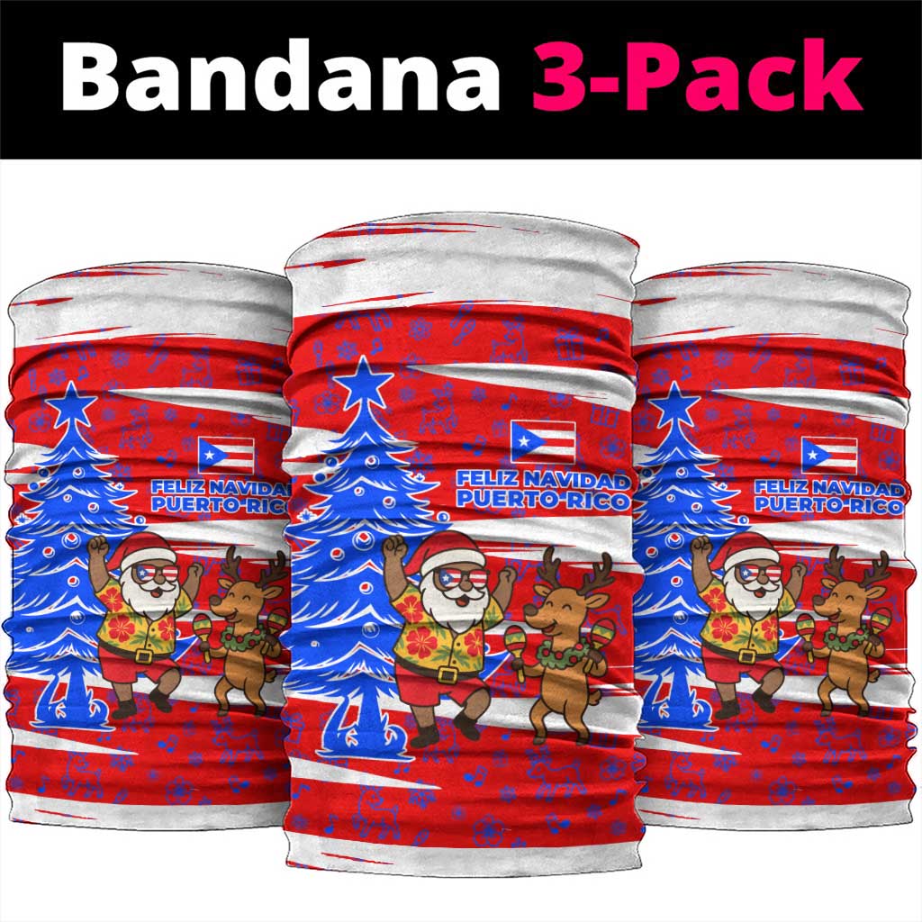Puerto Rico Christmas Neck Gaiter with Dancing Santa Reindeer Blue Tree and Festive Flag Design TS04