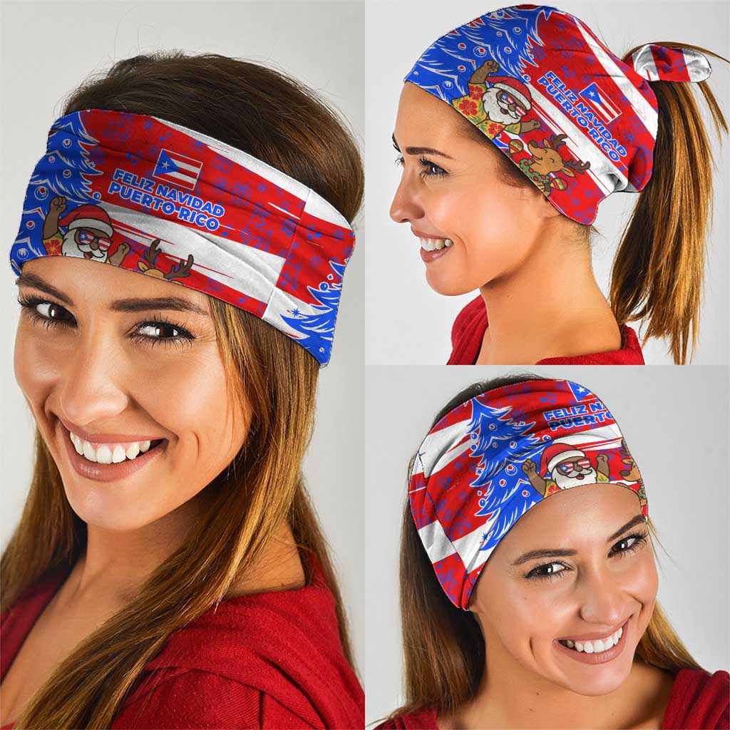Puerto Rico Christmas Neck Gaiter with Dancing Santa Reindeer Blue Tree and Festive Flag Design TS04