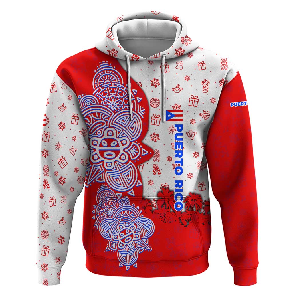 Puerto Rico Christmas Hoodie with Taino Symbols Palm Tree Bongos and Holiday Pattern Design TS04