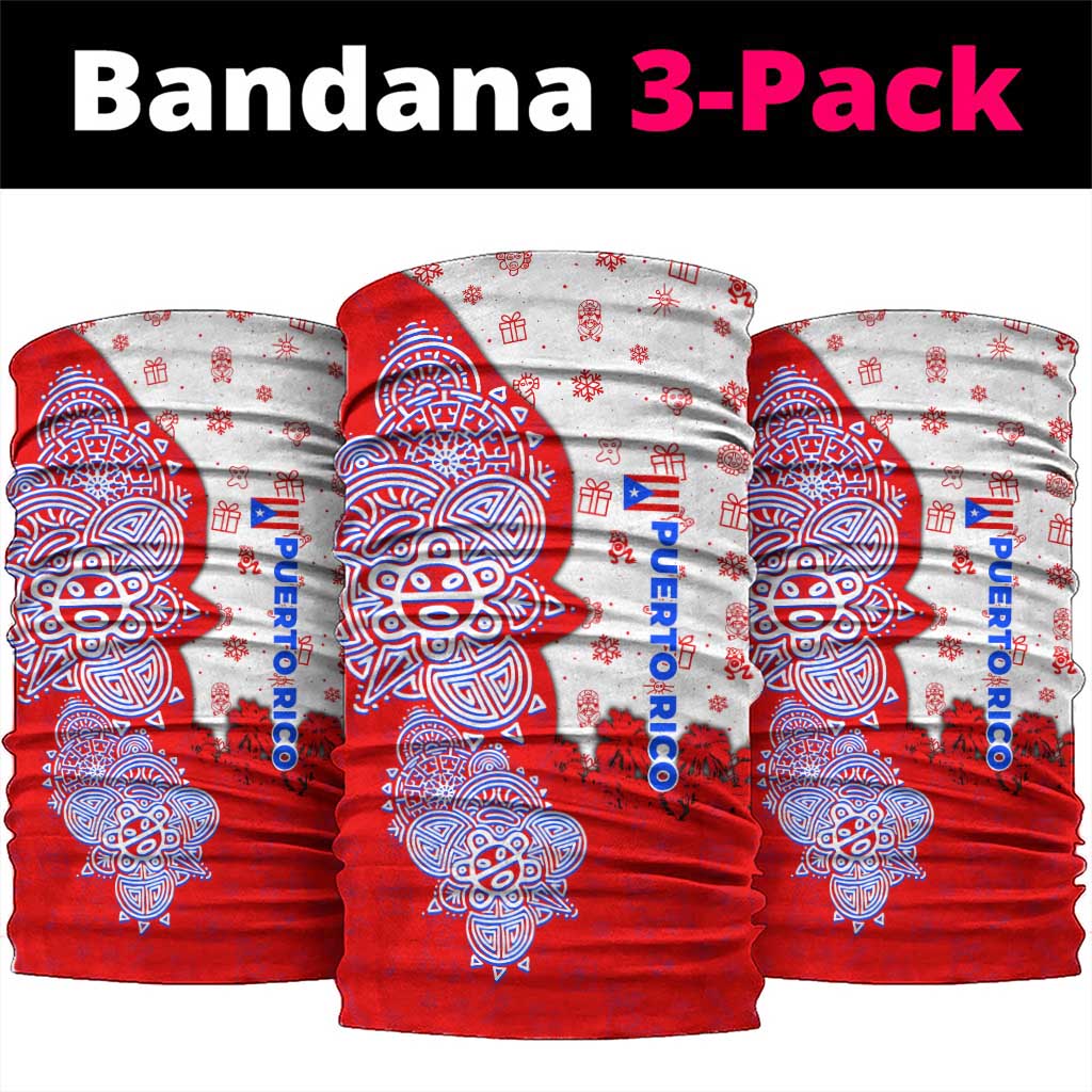 Puerto Rico Christmas Neck Gaiter with Taino Symbols Palm Tree Bongos and Holiday Pattern Design TS04