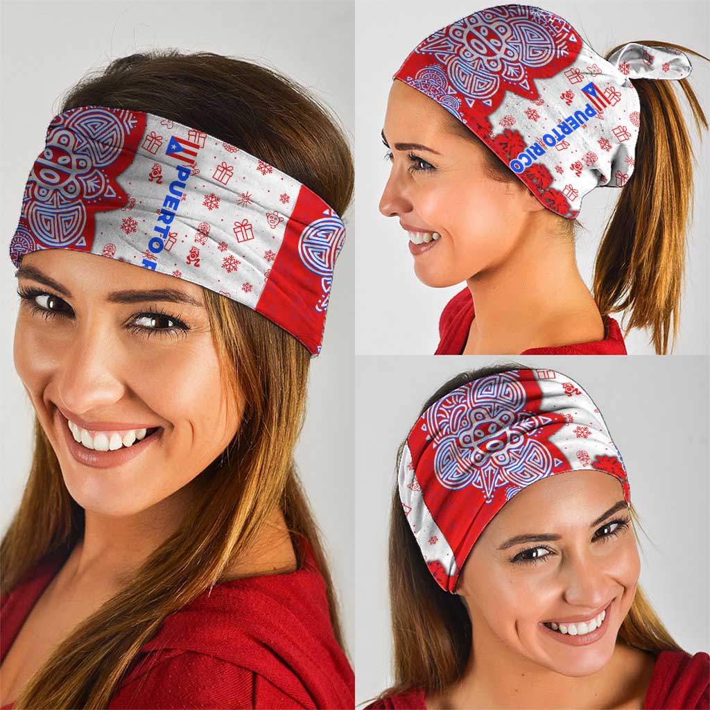 Puerto Rico Christmas Neck Gaiter with Taino Symbols Palm Tree Bongos and Holiday Pattern Design TS04