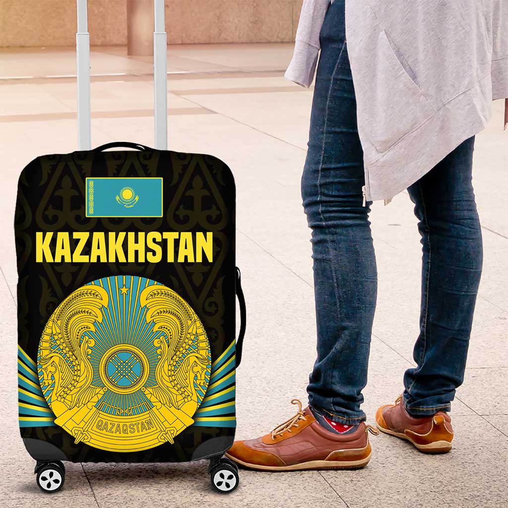 Kazakhstan National Emblem Luggage Cover with Black Tribal Pattern and Sun Eagle Motif TS04