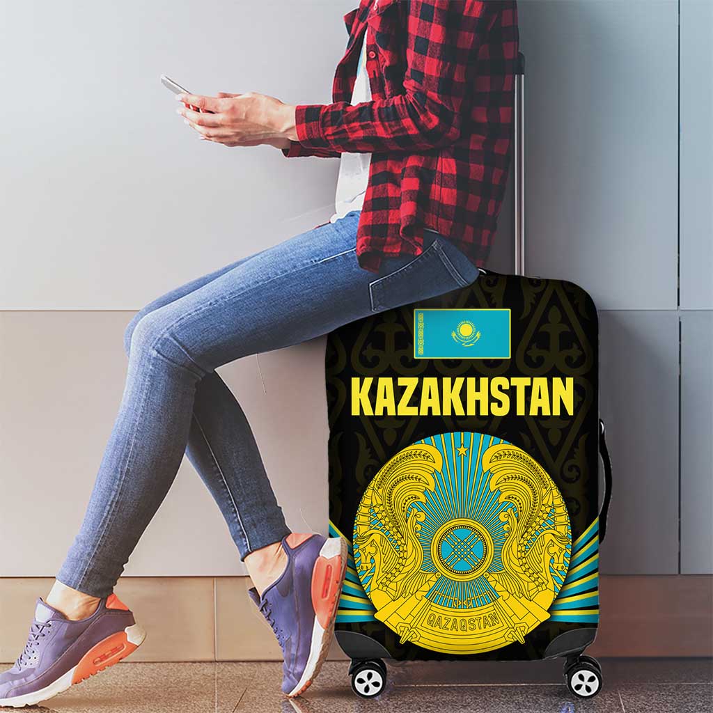 Kazakhstan National Emblem Luggage Cover with Black Tribal Pattern and Sun Eagle Motif TS04