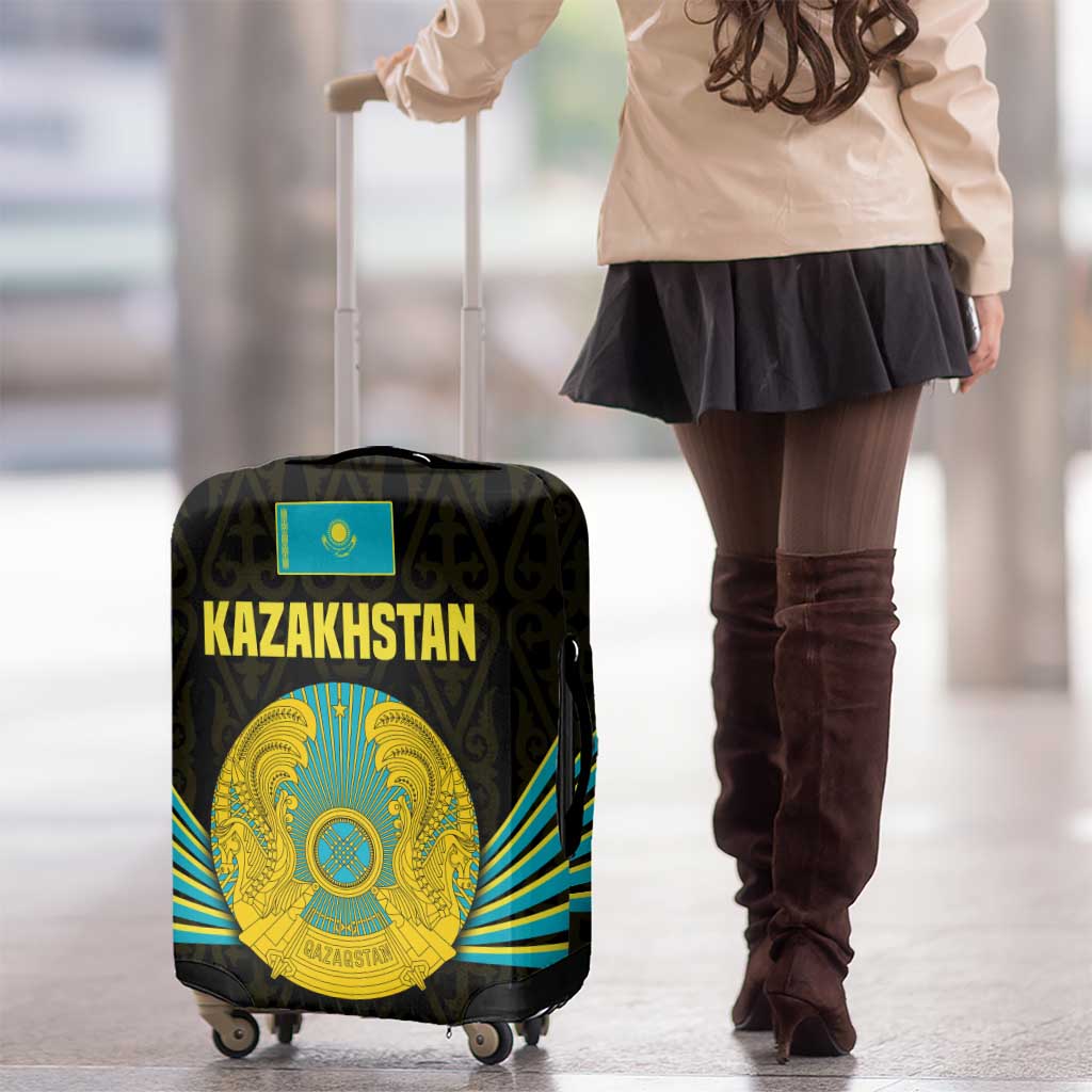 Kazakhstan National Emblem Luggage Cover with Black Tribal Pattern and Sun Eagle Motif TS04