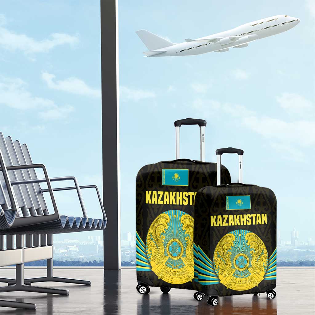 Kazakhstan National Emblem Luggage Cover with Black Tribal Pattern and Sun Eagle Motif TS04
