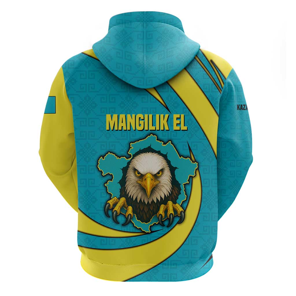 Kazakhstan National Flag Hoodie with Mangilik El Bald Eagle and Blue Tribal Pattern TS04