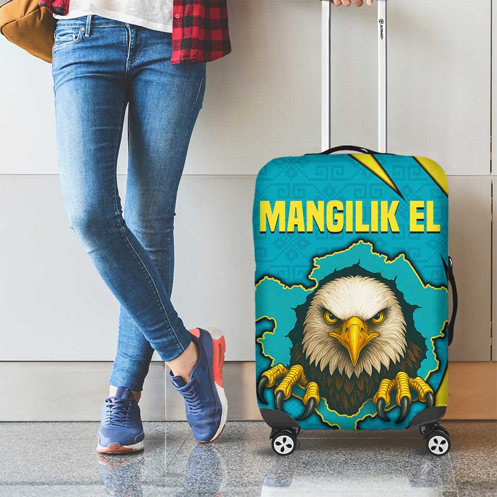 Kazakhstan National Flag Luggage Cover with Mangilik El Bald Eagle and Blue Tribal Pattern TS04