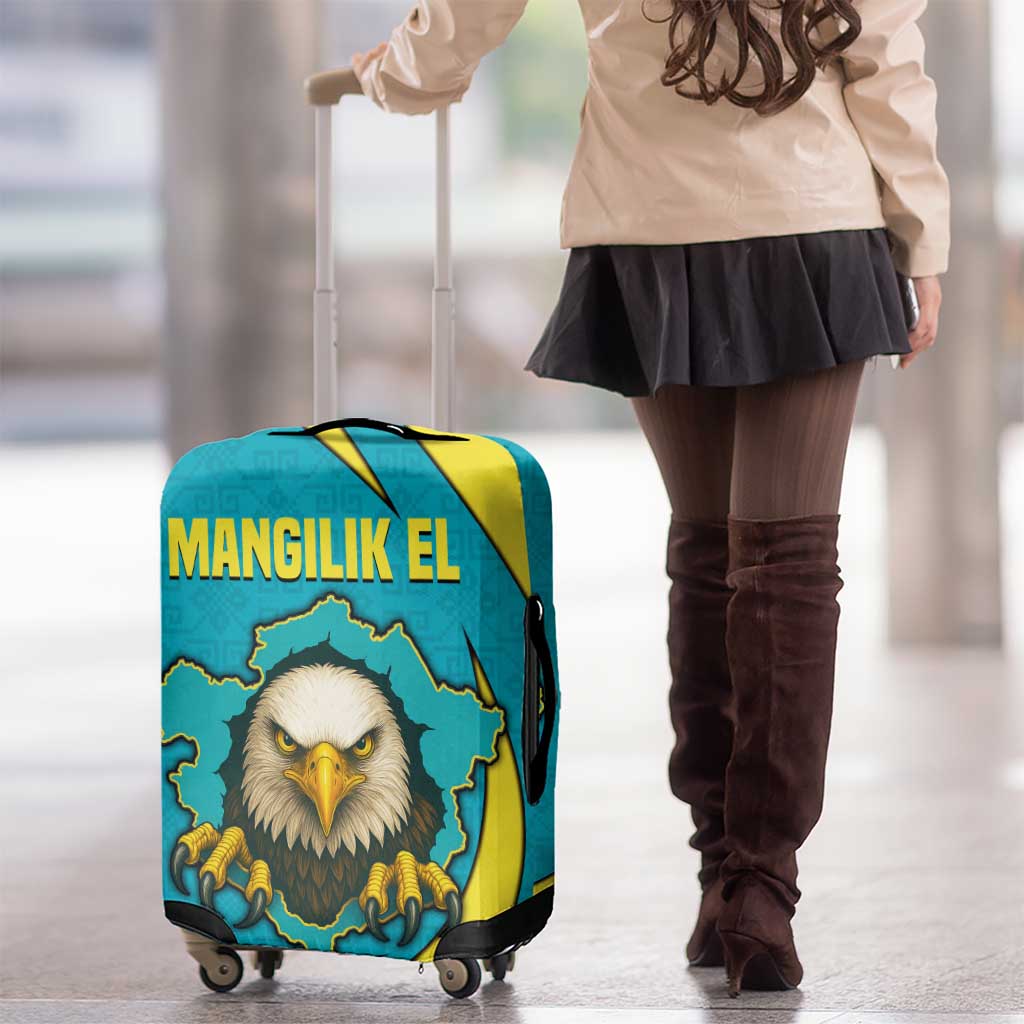 Kazakhstan National Flag Luggage Cover with Mangilik El Bald Eagle and Blue Tribal Pattern TS04