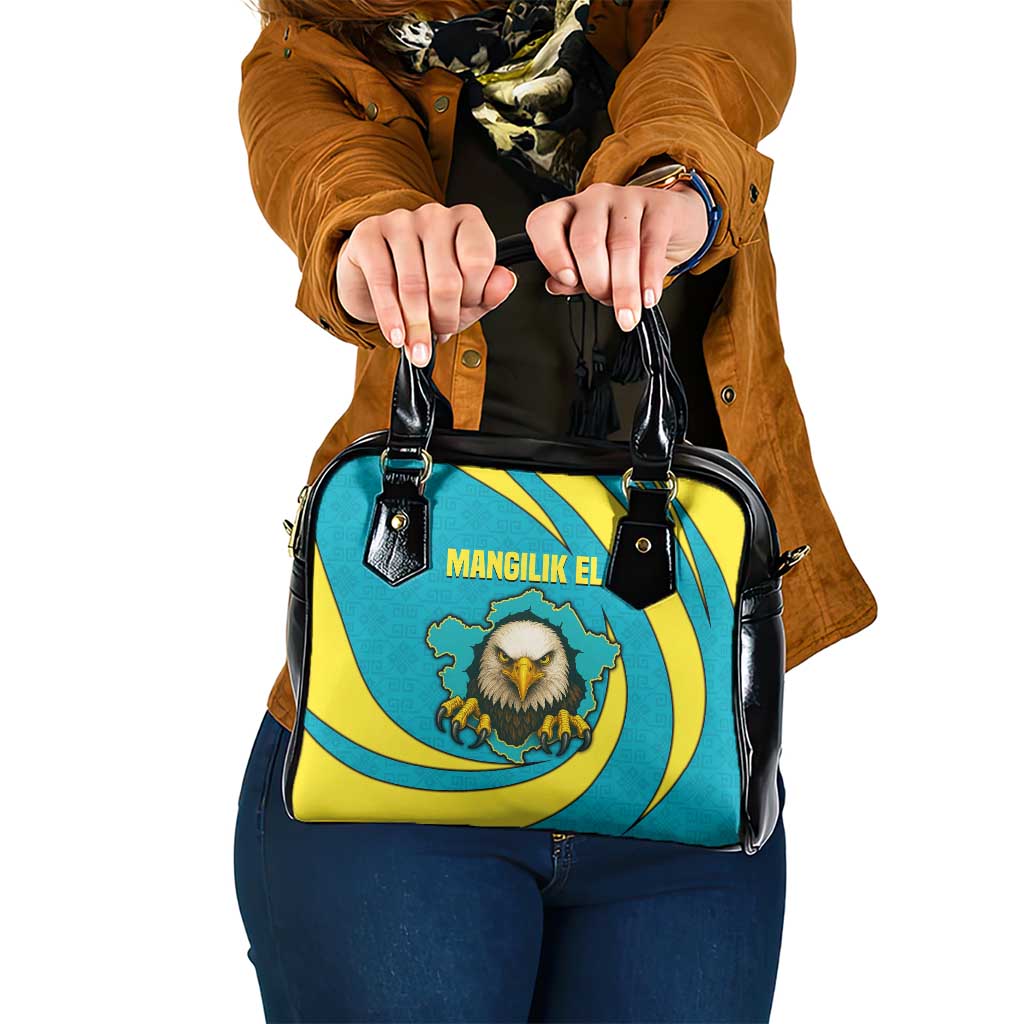Kazakhstan National Flag Shoulder Handbag with Mangilik El Bald Eagle and Blue Tribal Pattern TS04