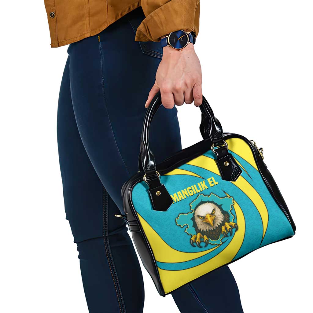 Kazakhstan National Flag Shoulder Handbag with Mangilik El Bald Eagle and Blue Tribal Pattern TS04