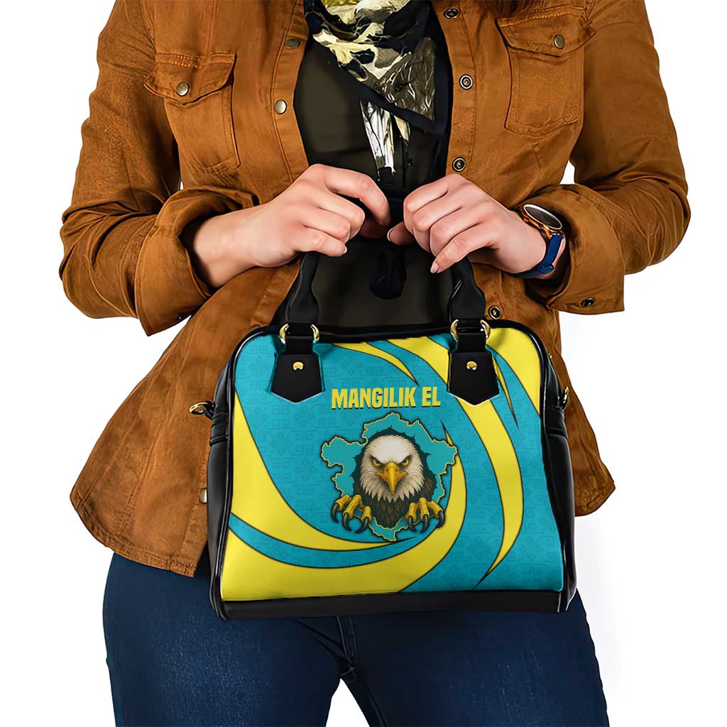Kazakhstan National Flag Shoulder Handbag with Mangilik El Bald Eagle and Blue Tribal Pattern TS04